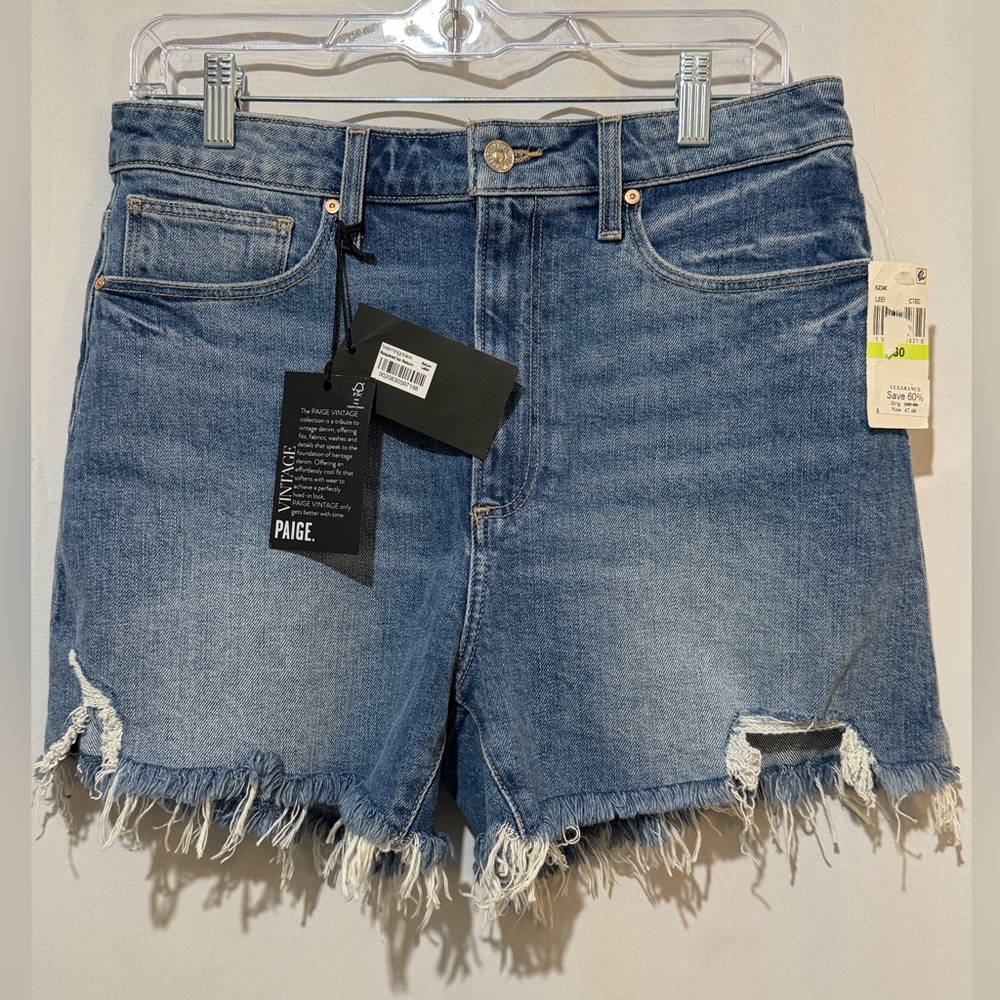PAIGE Dani High Rise A-Line Short Light Blue Frayed Hem Jean Shorts Concert NWT
